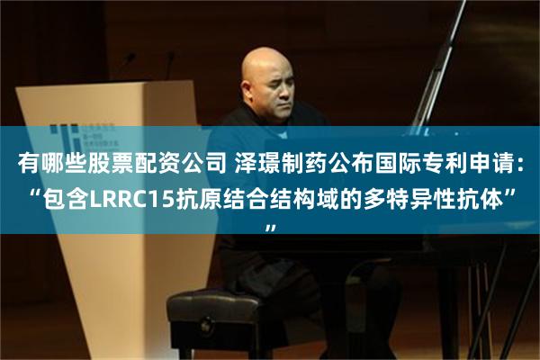 有哪些股票配资公司 泽璟制药公布国际专利申请：“包含LRRC15抗原结合结构域的多特异性抗体”