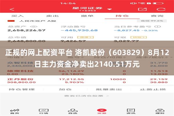 正规的网上配资平台 洛凯股份（603829）8月12日主力资金净卖出2140.51万元