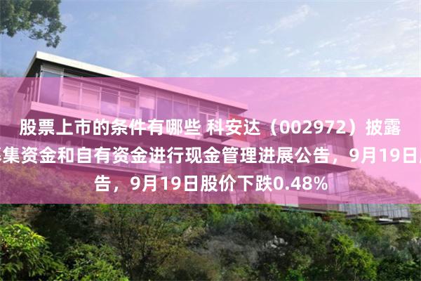 股票上市的条件有哪些 科安达（002972）披露使用部分闲置募集资金和自有资金进行现金管理进展公告，9月19日股价下跌0.48%