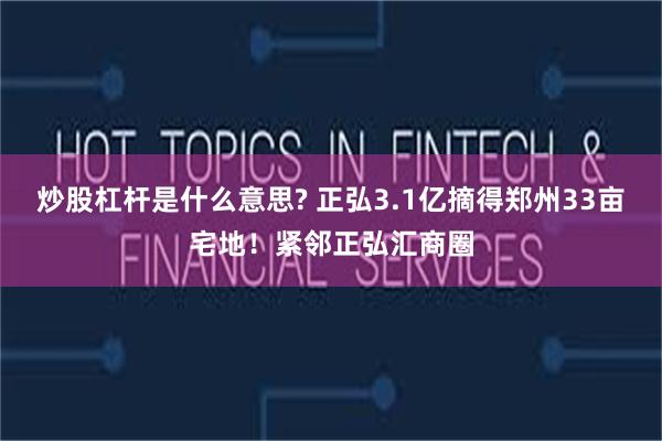 炒股杠杆是什么意思? 正弘3.1亿摘得郑州33亩宅地！紧邻正弘汇商圈