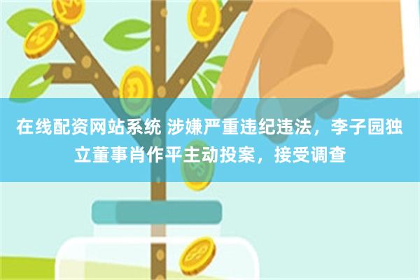 在线配资网站系统 涉嫌严重违纪违法，李子园独立董事肖作平主动投案，接受调查